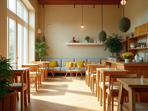 Cozy and bright interior of Frullati Freschi cafe.