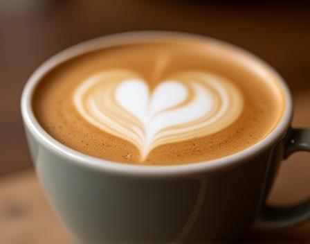 A well-made latte with detailed latte art.