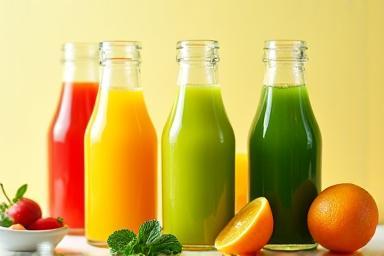 Freshly squeezed orange and green juices.